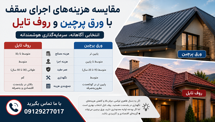 مقایسه هزینه ‌های اجرای سقف با ورق پرچین و روف تایل